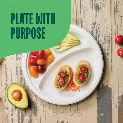 Miniatura 5 de Platos de papel desechables 100% compostables, 3 compartimentos [10 pulgadas] [paquete de 125] bandejas seccionales para almuerzo + divisores