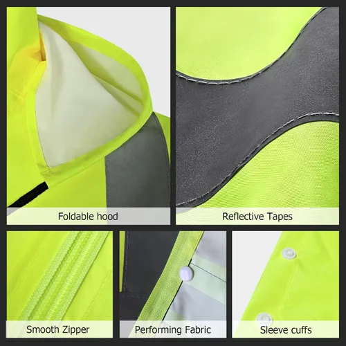 Miniatura 4 de Abrigo y Pantalones de Lluvia de Alta Visibilidad, Traje de Lluvia de Alta Visibilidad para Hombres, Chaqueta Impermeable con Capucha, Equipo