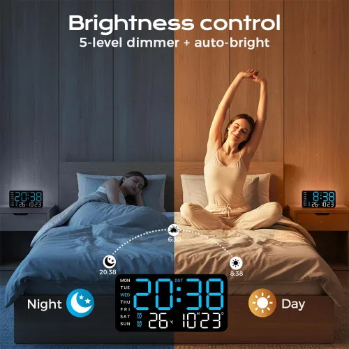 Miniatura 4 de Reloj de pared digital LED decorativo multifuncional, reloj digital grande que muestra la hora, fecha, temperatura, ajuste automático de brillo