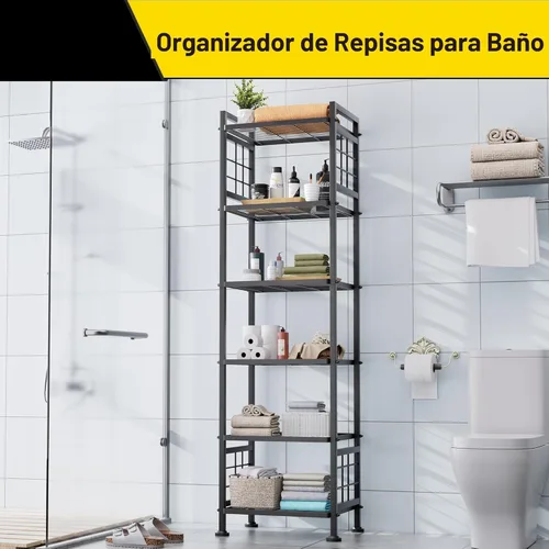 Miniatura 3 de GIOTORENT Estante de almacenamiento vertical de 6 niveles para organizadores y almacenamiento de baño y organización de cuarto de lavandería, unidad
