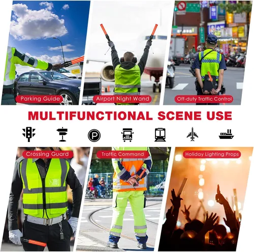 Miniatura 6 de TOODOO Varita de tráfico de señal, 12 unidades, varita de control de tráfico de seguridad, bastón iluminado multifuncional con 2 modos