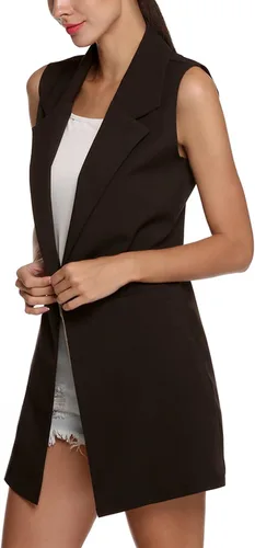 Miniatura 3 de SCUSTY Chaqueta tipo cárdigan sin mangas para mujer, casual, larga, abierta, para oficina