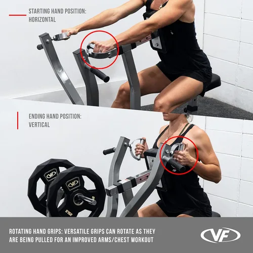 Miniatura 3 de Valor Fitness Seated Row Machine – Plate Loaded with Converging Arms & Multi-Grip Handles, 400 lb Capacity, 2" Plate Adapters for Back & Chest
