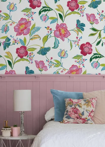 Miniatura 5 de NextWall Papel tapiz autoadhesivo con diseño floral (magenta y blanquecino)