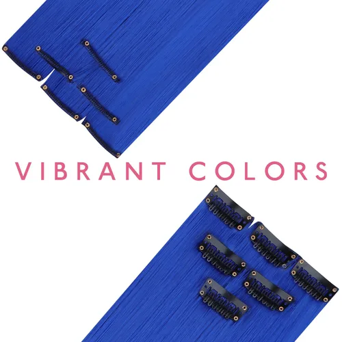 Miniatura 4 de Wennalife 12 piezas de extensiones de cabello azul con clip, extensiones de cabello con clip de colores para niños, pinzas de cabello arcoíris