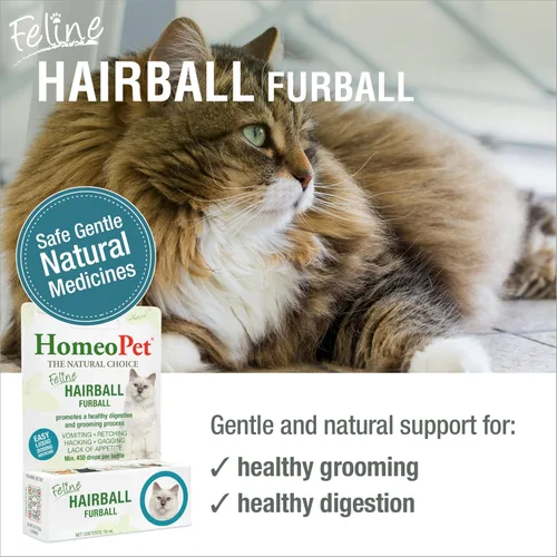 Miniatura 2 de HomeoPet Feline Hairball Furball Suplemento seguro y natural para gatos, alivio de bolas de pelo de gato, 0.5 fl oz