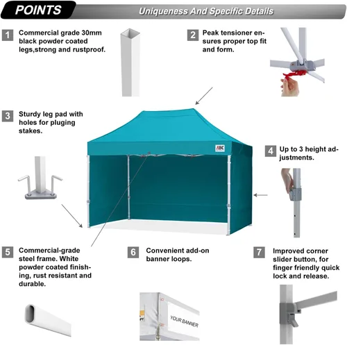 Miniatura 2 de Abccanopy - Toldo de 10 x 10 pies, con paredes laterales, sombra instantánea, con bolsa con ruedas para guardarlo. Incluye 4 bolsas de lastre