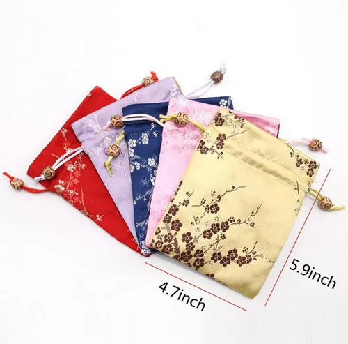 Miniatura 2 de 20 bolsas de seda con cordón, bolsa de joyería bordada de brocado de seda china, bolsa de joyería para boda, 4.7 x 5.9 pulgadas