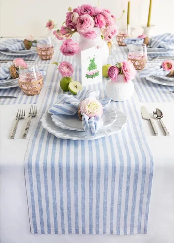 Miniatura 37 de Solino Home Camino de mesa de lino de 36 pulgadas – Amalfi Stripe 100% lino puro, camino de mesa azul marino y blanco, 14 x 36 pulgadas, ideal