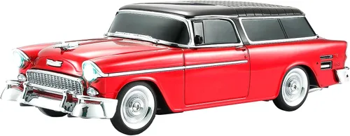 Altavoz Bluetooth retro clásico modelo de automóvil con luz ambiental LED, emparejamiento estéreo TWS, ruedas móviles, sonido HD, altavoz Rojo