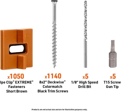 Miniatura 4 de DeckWise (marrón) Ipe Clip Extreme Hidden Deck Fasteners, espacio de 3/32 pulgadas, incluye tornillos de acero inoxidable negro #8x2 para cubiertas