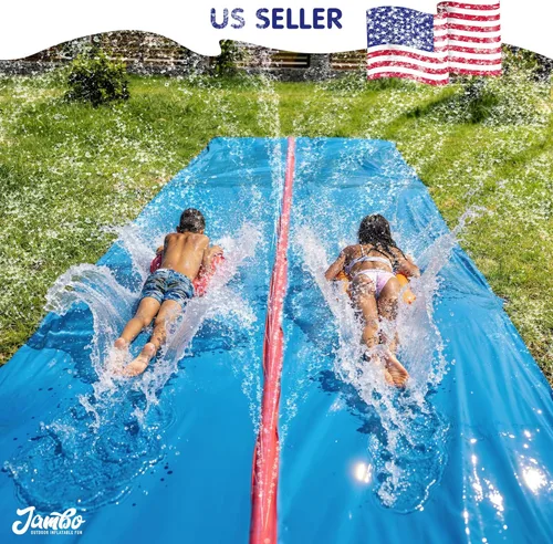 Miniatura 9 de JAMBO Mega Slip Splash y Slide de 40 pies con 2 bodyboards Tobogán acuático para patio trasero Juguetes de agua al aire libre para niños