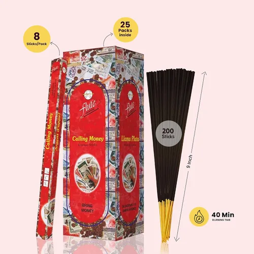 Miniatura 2 de Flute Calling Money - Varillas de incienso de canela picante y clavo para buena suerte, éxito y prosperidad, 8 varillas/paquete, 25 paquetes/caja