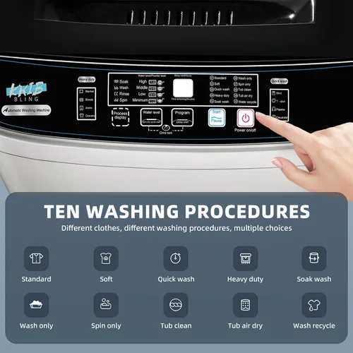 Miniatura 3 de Lavadora portátil, lavadora pequeña completamente automática de 17.7 libras para apartamento, 10 programas de lavado con manguera de drenaje