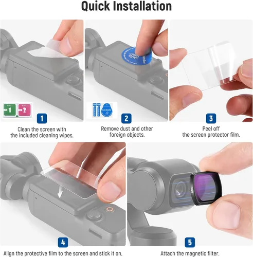 Miniatura 8 de NEEWER ND & CPL Kit de Filtros para Pocket 3 (Paquete de 3), ND4 ND8 CPL Juego de Filtros Polarizadores de Densidad Neutra Magnéticos con Vidrio
