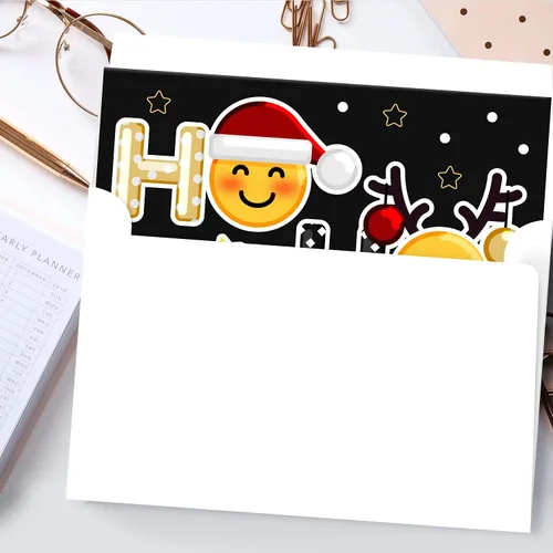 Miniatura 7 de Ho Ho - Tarjetas de felicitación navideñas y sobres, divertidos y lindos emoji, plegables, color negro, para Navidad y Año Nuevo, 4.25 x 5.5