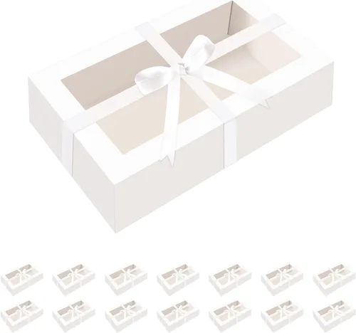 HAPPY POTATO Paquete de 15 cajas de macarrones para 12, 7.2 x 4 x 1.9 pulgadas, caja de embalaje de macarrones con cinta, cajas de macarrones Blanco