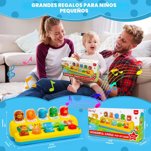 Miniatura 6 de Juguetes interactivos emergentes de animales con música y luz, juguetes Montessori de causa y efecto para niños y niñas de 1 año, juguete musical