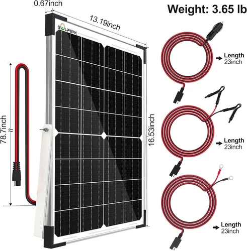 Miniatura 7 de SOLPERK - Cargador de batería solar de 15 W 12 V, panel solar impermeable + controlador de carga de 8 A de actualización + soporte de montaje
