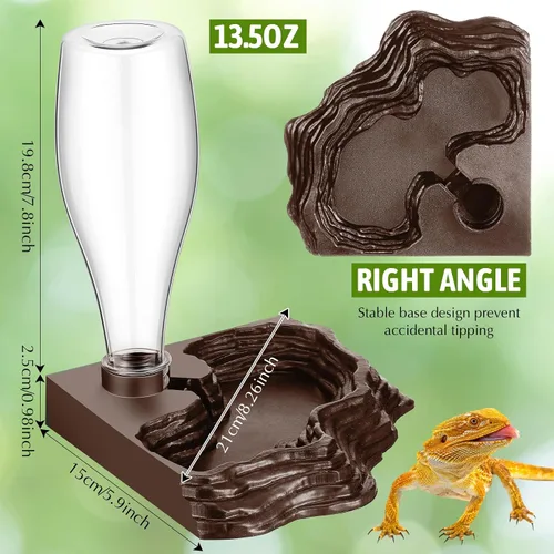 Miniatura 2 de Mumufy Paquete de 2 alimentadores de agua para reptiles, dispensador automático de agua de 13.5 onzas, accesorios de alimentación, lagartos