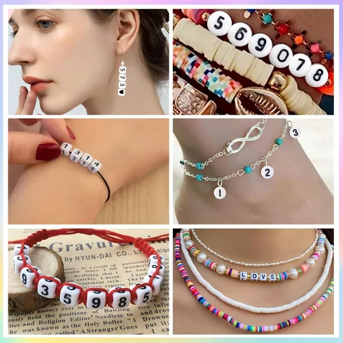 Miniatura 6 de 300 piezas de cuentas de número 0 redondas de 4x7mm, cuentas de número acrílico individual para hacer pulseras con dijes Redondo - 0