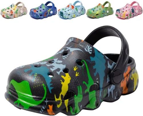 Zuecos para niños, niños y niñas, dinosaurio, antideslizantes, para jardín, playa y piscina, sandalias tipo zuecos, chancletas de dibujos animados,