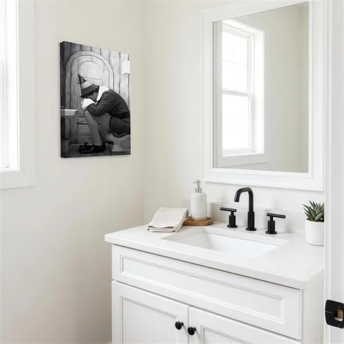 Miniatura 5 de B.B.F MAKE Arte de Pared Divertido en Lienzo Enmarcado Decoración de Baño Póster de Películas de Elfos de Comedia en Blanco y Negro Pintura al Óleo