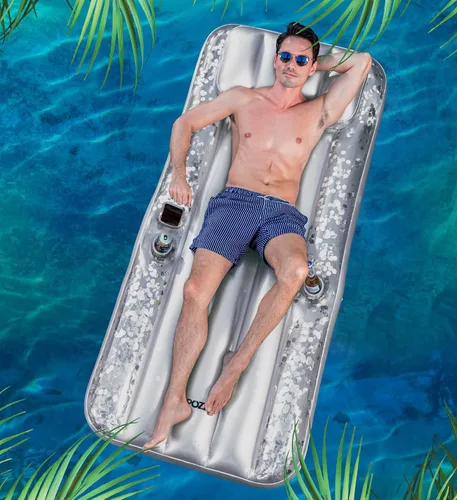 Miniatura 2 de POZA Colchón inflable gigante para piscina, tumbona grande y lujosa con confeti brillante, tapete de aire grueso de alta calidad, reposacabezas