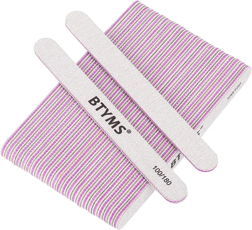 Miniatura 7 de BTYMS 25 limas de uñas para uñas acrílicas y uñas naturales, grano 100/180, pulidores de uñas negras de doble cara, limas de uñas Blanco apagado