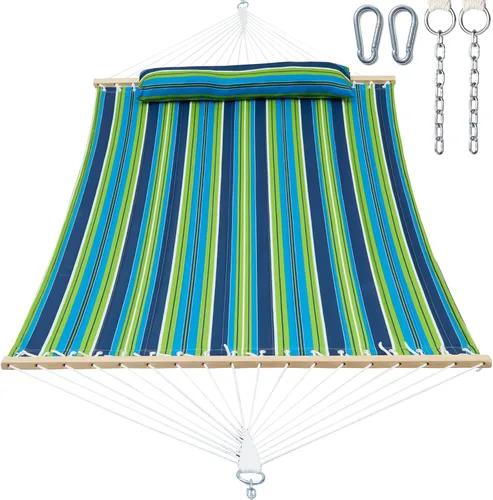 Miniatura 16 de GAFETE Hamaca de tela acolchada para 2 personas para exterior, hamacas dobles de 12 pies con barra separadora, almohada extraíble grande, bolsa