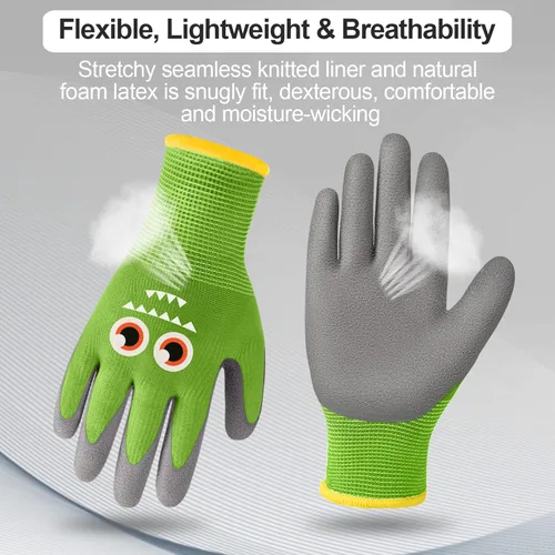Miniatura 4 de 12 pares de guantes de jardín para niños, guantes de jardinería para niños, guantes de trabajo con revestimiento de goma para niños pequeños y niñas