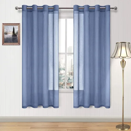 Miniatura 140 de DWCN Cortinas traslúcidas color verde frijol para sala de estar y dormitorio - Cortinas voile con aspecto de lino sintético con ojales en la parte