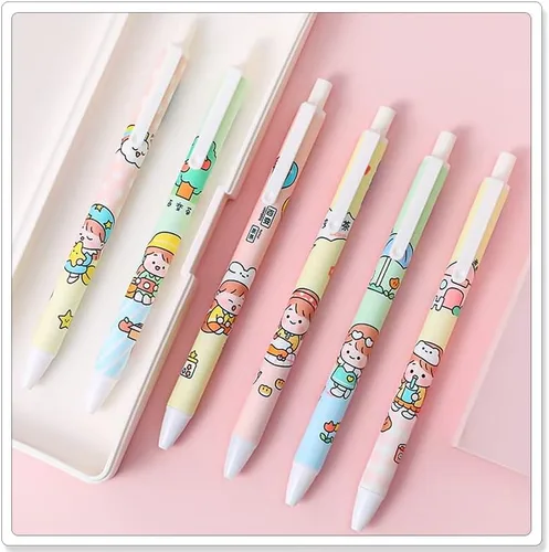 Miniatura 7 de 6 bolígrafos Kawaii de gel retráctiles, bonitos bolígrafos de gel con punta bala estética, suministros de oficina para estudiantes creativos