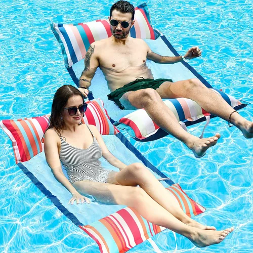 Miniatura 8 de FindUWill Hamaca flotante de tela para piscina, XL, paquete de 2 flotadores inflables multiusos para hamacas de agua