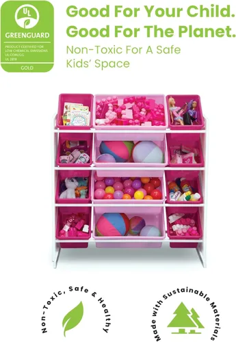 Miniatura 7 de Delta Children Organizador de almacenamiento de juguetes para niños con 12 contenedores de plástico, certificado Greenguard Gold, blanco/rosa