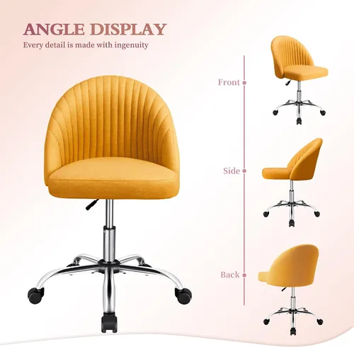 Miniatura 3 de JUMMICO Silla de escritorio para oficina en casa, silla de tocador, tapizada, ajustable, con respaldo medio, giratoria, sin brazos, sillas