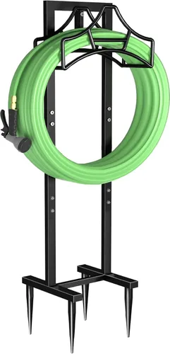 Miniatura 10 de Garbuildman Soporte Independiente de Manguera de Jardín - Soporte de Carrete de Tubería de Agua de Metal para Exteriores, Negro Brillante