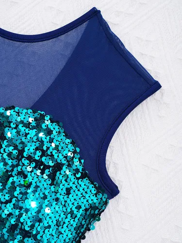 Miniatura 4 de JEATHA Kids Girls Sleeveless Shiny Sequins V-Back Tank Leotard Dress Lyrical Latin Jazz Ballroom Dancewear