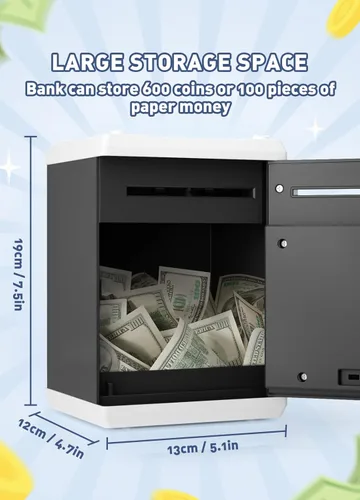 Miniatura 6 de Playsheek alcancía para niñas y niños, gran alcancía electrónica de monedas con protección por contraseña, caja de ahorro con desplazamiento