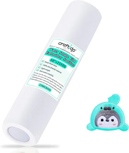 Craftido Película de revestimiento estabilizador de bordado soluble en agua transparente de 10 pulgadas x 25 yardas/rollo compatible con la mayoría