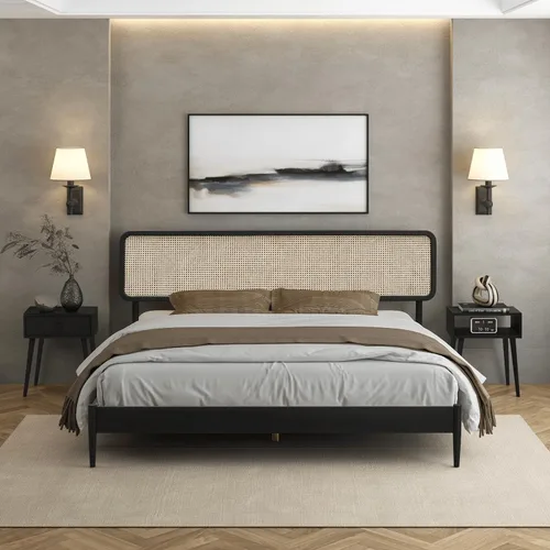 Miniatura 18 de NTC Lupin - Base de cama de madera con cabecero, base de madera de roble macizo y goma con listones silenciosos y soportes centrales de madera