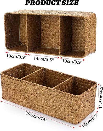 Miniatura 2 de ELLDOO Cesta de almacenamiento de mimbre de mimbre de hierba marina, organizador de cápsulas de café de gran capacidad para cápsulas K Cup Marrón