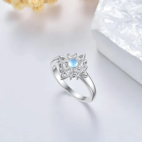 Miniatura 3 de LONAGO Anillo de plata de ley 925 con nudo de brujas, anillo celta irlandés Wicca Moon, regalo de joyería para mujer