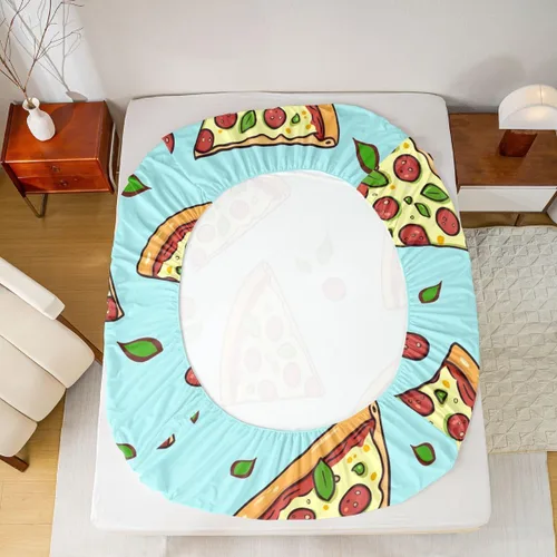 Miniatura 3 de Juego de sábanas de pizza de dibujos animados para niños, adolescentes, sábana bajera moderna y bohemia para niños y adultos, suave, verde