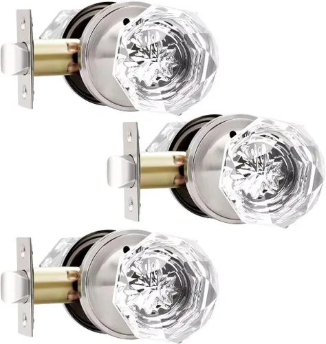 Miniatura 18 de Perillas de puerta de paso de níquel satinado, perilla de puerta de vidrio transparente interior, pomo de puerta de cristal sin llave con cerradura