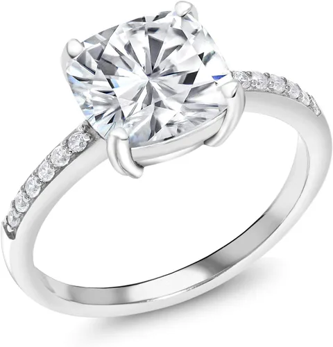 Miniatura 72 de Gem Stone King Anillo de compromiso de plata de ley 925 con piedra preciosa de corte cojín de 0.315 in Anillo de compromiso de aniversario de boda