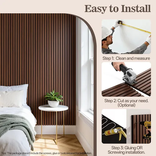 Miniatura 7 de Paquete de 4 paneles de madera para pared, 94.4 x 12.8 pulgadas, paneles de pared de listones de madera acústica para decoración de interiores