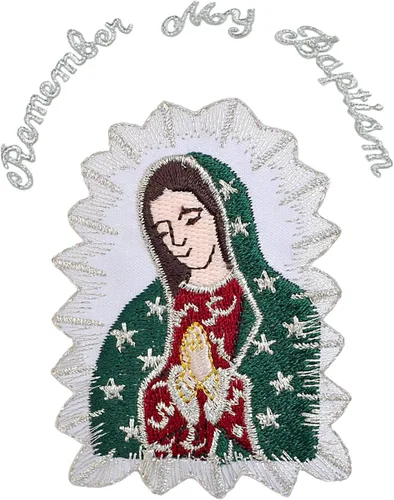 Miniatura 3 de Parche bordado para bautizo con la Virgen María Nuestra Señora de Guadalupe para planchar (plata, sin palabra, 2.5 x 1.75 pulgadas)