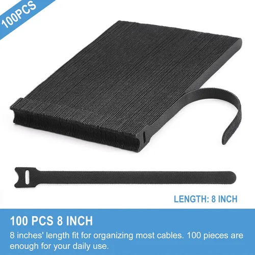 Miniatura 2 de 100 bridas reutilizables de 8 pulgadas Envolturas de cable ajustables, correas de cable Organizador de cables de gancho y bucle, organización