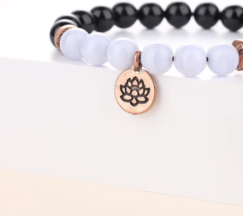 Miniatura 5 de COAI Pulsera de piedra turmalina negra con encanto de loto para mujer